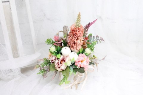 Kompozycja jesienna dekoracja domu jesienny stroik PUDROWY