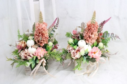 Kompozycja jesienna dekoracja domu jesienny stroik PUDROWY