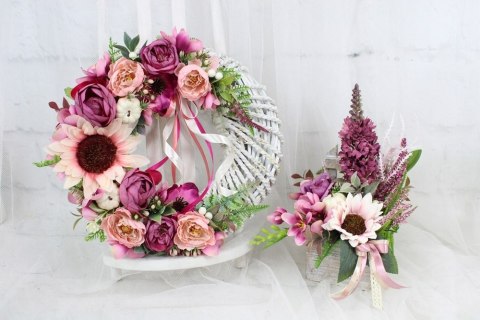 Kompozycja jesienna dekoracja domu jesienny stroik PUDROWY