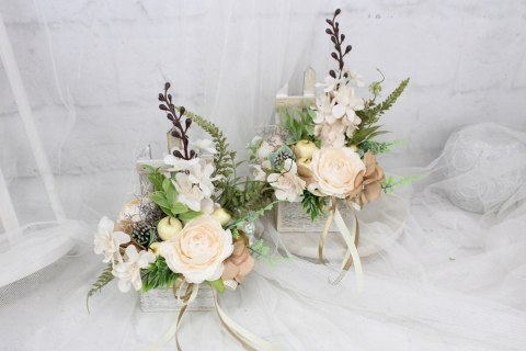 Kompozycja jesienna dekoracja domu jesienny stroik PUDROWY