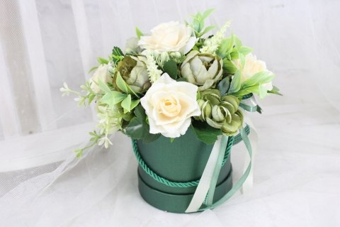 Kwiatowa dekoracja prezent flower box BUTELKOWA ZIELEŃ kwiatowe pudełko Kwiatowa dekoracja prezent flower box BUTELKOWA ZIELEŃ kwiatowe pudełko
