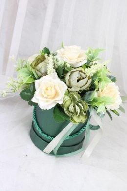 Kwiatowa dekoracja prezent flower box BUTELKOWA ZIELEŃ kwiatowe pudełko