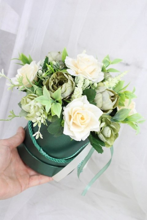 Kwiatowa dekoracja prezent flower box BUTELKOWA ZIELEŃ kwiatowe pudełko Kwiatowa dekoracja prezent flower box BUTELKOWA ZIELEŃ kwiatowe pudełko