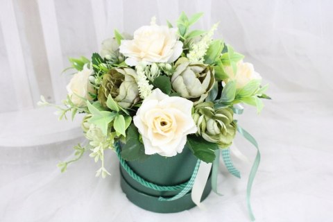 Kwiatowa dekoracja prezent flower box BUTELKOWA ZIELEŃ kwiatowe pudełko Kwiatowa dekoracja prezent flower box BUTELKOWA ZIELEŃ kwiatowe pudełko