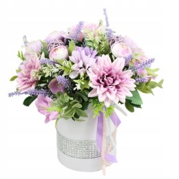 Kwiatowa dekoracja prezent flower box FIOLET kwiatowe pudełko glamour