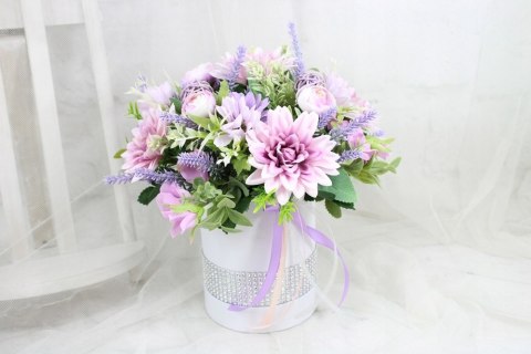 Kwiatowa dekoracja prezent flower box FIOLET kwiatowe pudełko glamour Kwiatowa dekoracja prezent flower box FIOLET kwiatowe pudełko glamour