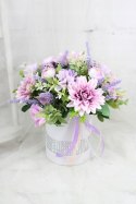 Kwiatowa dekoracja prezent flower box FIOLET kwiatowe pudełko glamour