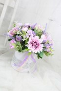 Kwiatowa dekoracja prezent flower box FIOLET kwiatowe pudełko glamour
