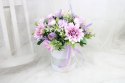 Kwiatowa dekoracja prezent flower box FIOLET kwiatowe pudełko glamour