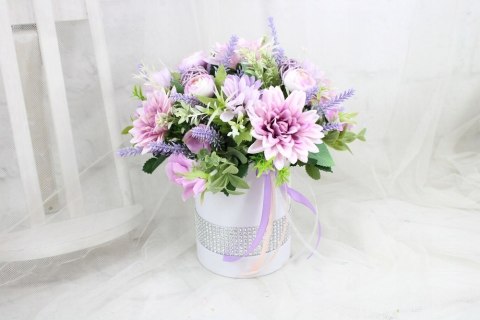 Kwiatowa dekoracja prezent flower box FIOLET kwiatowe pudełko glamour Kwiatowa dekoracja prezent flower box FIOLET kwiatowe pudełko glamour