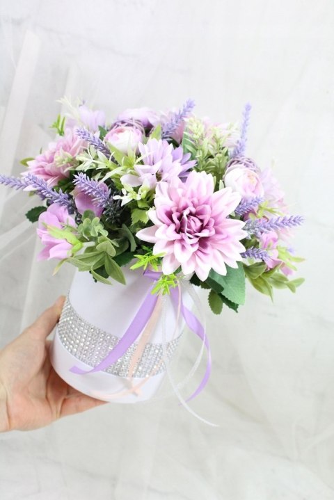 Kwiatowa dekoracja prezent flower box FIOLET kwiatowe pudełko glamour Kwiatowa dekoracja prezent flower box FIOLET kwiatowe pudełko glamour
