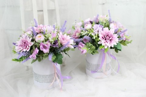 Kwiatowa dekoracja prezent flower box FIOLET kwiatowe pudełko glamour Kwiatowa dekoracja prezent flower box FIOLET kwiatowe pudełko glamour