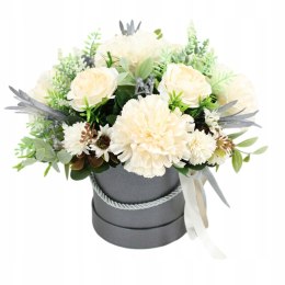 Kwiatowa dekoracja prezent flower box wysoki KREM kwiatowe pudełko