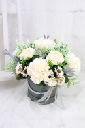 Kwiatowa dekoracja prezent flower box wysoki KREM kwiatowe pudełko