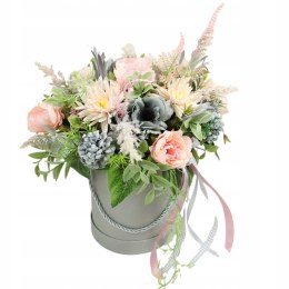 Kwiatowa dekoracja prezent flower box wysoki SZARY kwiatowe pudełko