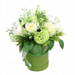 Kwiatowa dekoracja prezent flower box wysoki ZIELEŃ kwiatowe pudełko