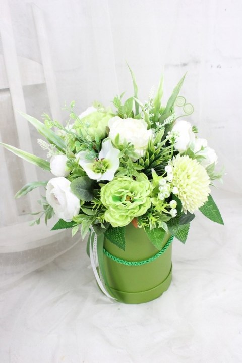 Kwiatowa dekoracja prezent flower box wysoki ZIELEŃ kwiatowe pudełko Kwiatowa dekoracja prezent flower box wysoki ZIELEŃ kwiatowe pudełko