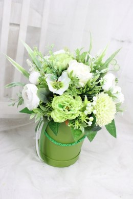 Kwiatowa dekoracja prezent flower box wysoki ZIELEŃ kwiatowe pudełko