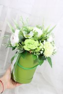 Kwiatowa dekoracja prezent flower box wysoki ZIELEŃ kwiatowe pudełko