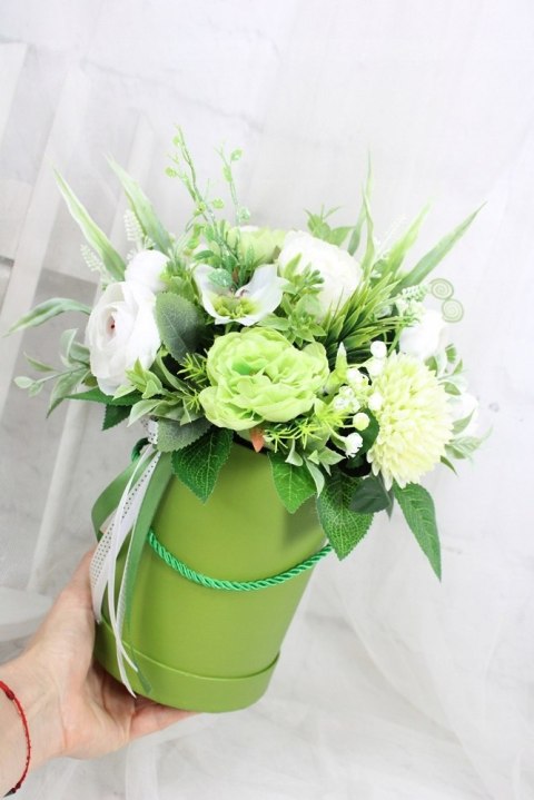 Kwiatowa dekoracja prezent flower box wysoki ZIELEŃ kwiatowe pudełko Kwiatowa dekoracja prezent flower box wysoki ZIELEŃ kwiatowe pudełko