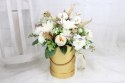 Kwiatowa dekoracja prezent flower box wysoki ZŁOTY kwiatowe pudełko