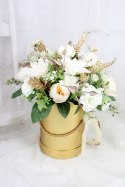 Kwiatowa dekoracja prezent flower box wysoki ZŁOTY kwiatowe pudełko