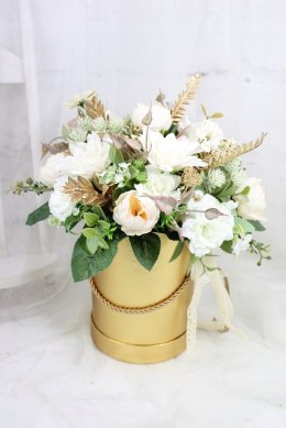 Kwiatowa dekoracja prezent flower box wysoki ZŁOTY kwiatowe pudełko