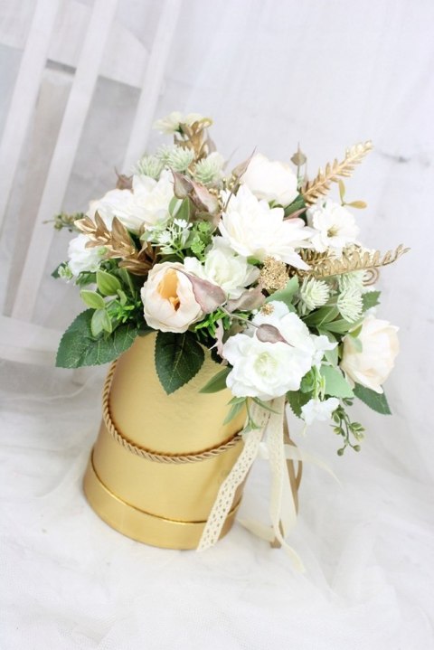 Kwiatowa dekoracja prezent flower box wysoki ZŁOTY kwiatowe pudełko Kwiatowa dekoracja prezent flower box wysoki ZŁOTY kwiatowe pudełko