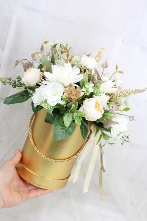 Kwiatowa dekoracja prezent flower box wysoki ZŁOTY kwiatowe pudełko Kwiatowa dekoracja prezent flower box wysoki ZŁOTY kwiatowe pudełko