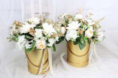 Kwiatowa dekoracja prezent flower box wysoki ZŁOTY kwiatowe pudełko Kwiatowa dekoracja prezent flower box wysoki ZŁOTY kwiatowe pudełko