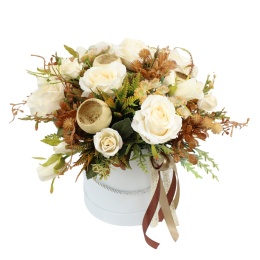 Kwiatowy flower box dekoracja prezent KREM kwiatowe pudełko
