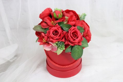 Kwiatowy flower box pachnące kwiaty w pudełku bukiet CZERWONY