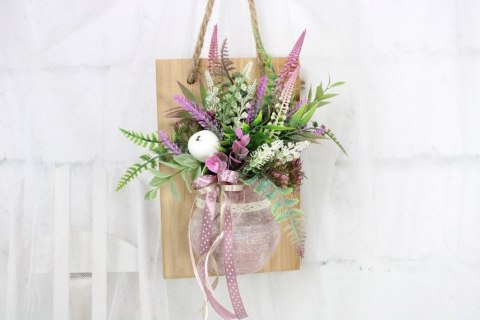 Stroik wrzosy ramka wisząca drewniana dekoracja domu ozdoba upominek