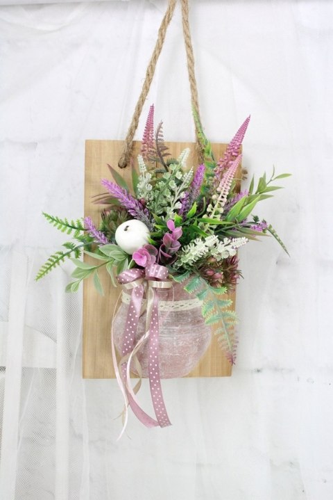 Stroik wrzosy ramka wisząca drewniana dekoracja domu ozdoba upominek