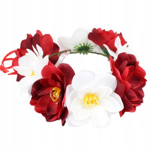 Wianek BIAŁO CZERWONY magnolia do włosów POLSKA kibic folk