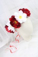 Wianek BIAŁO CZERWONY magnolia do włosów POLSKA kibic folk