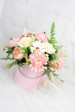 Jesienny stroik flower box prezent kwiatowa dekoracja domu PUDROWA