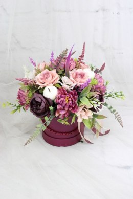 Jesienny stroik flower box prezent kwiatowa dekoracja domu RÓŻ
