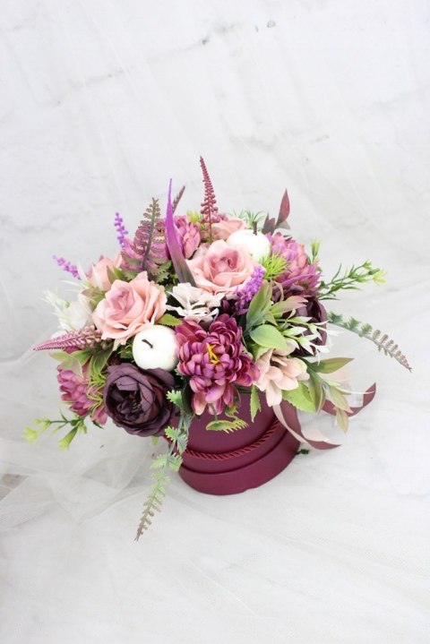 Jesienny stroik flower box prezent kwiatowa dekoracja domu RÓŻ Jesienny stroik flower box prezent kwiatowa dekoracja domu RÓŻ