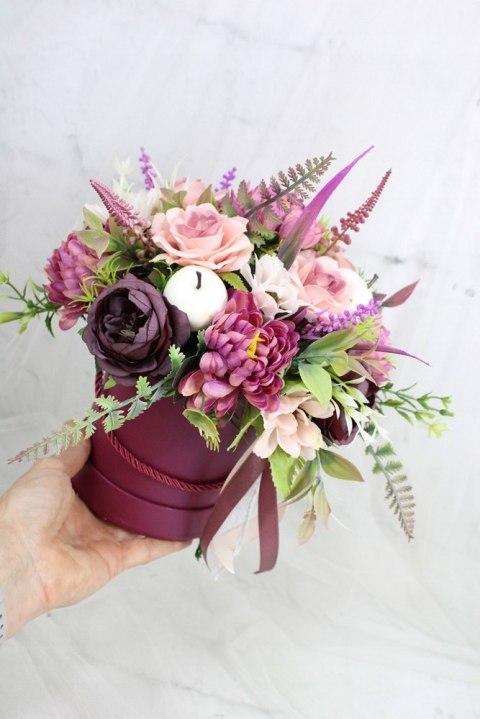 Jesienny stroik flower box prezent kwiatowa dekoracja domu RÓŻ Jesienny stroik flower box prezent kwiatowa dekoracja domu RÓŻ