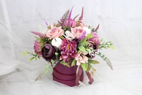 Jesienny stroik flower box prezent kwiatowa dekoracja domu RÓŻ Jesienny stroik flower box prezent kwiatowa dekoracja domu RÓŻ