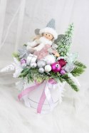 Kompozycja świąteczna aniołek box stroik do domu różowy