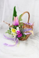 Ozdoba do koszyka dekoracja kokarda wielkanocna tulipany Fiolet