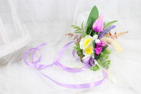 Ozdoba do koszyka dekoracja kokarda wielkanocna tulipany Fiolet