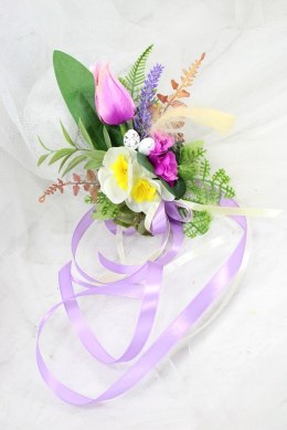 Ozdoba do koszyka dekoracja kokarda wielkanocna tulipany Fiolet