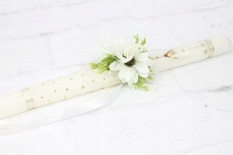 Ozdoba na świecę komunijną margaretka BIEL