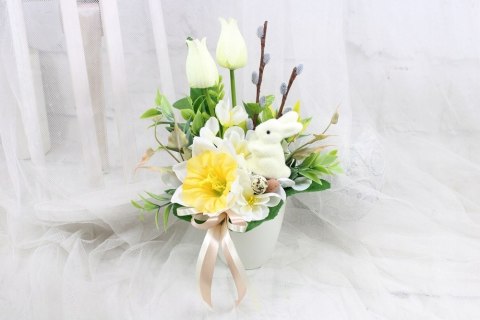 Stroik Wielkanocny na grób elegancki dekoracja nagrobna tulipany zajączek