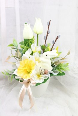 Stroik Wielkanocny na grób elegancki dekoracja nagrobna tulipany zajączek