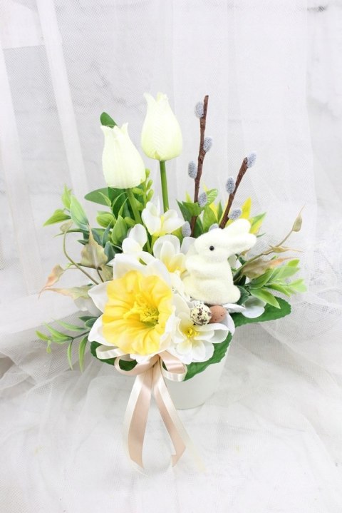 Stroik Wielkanocny na grób elegancki dekoracja nagrobna tulipany zajączek