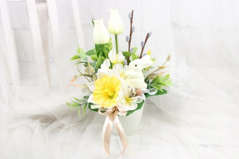 Stroik Wielkanocny na grób elegancki dekoracja nagrobna tulipany zajączek